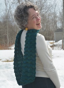 Welted Waves Cowl, by Knitwise Design, back view.
