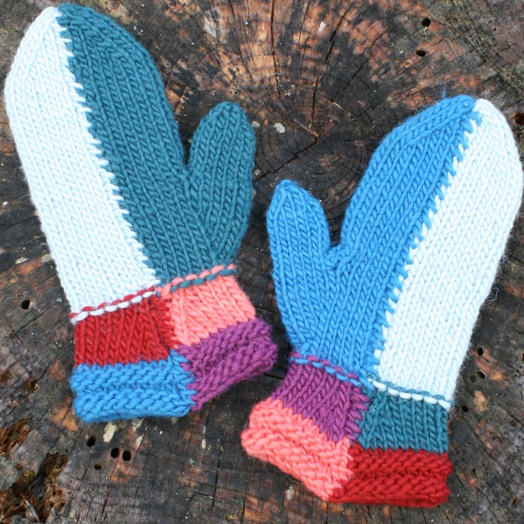 Patchwork Mittens in Six Different Colors.